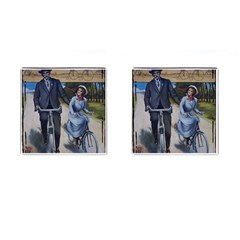 Couple On Bicycle Cufflinks (Square)