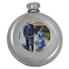 Couple On Bicycle Round Hip Flask (5 oz)