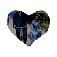 Couple On Bicycle Standard 16  Premium Flano Heart Shape Cushions