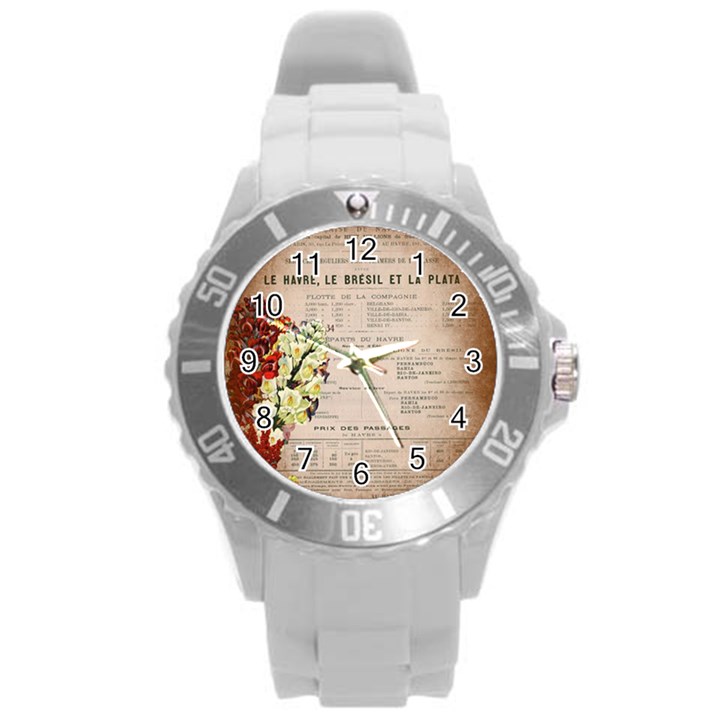 Letter Floral Round Plastic Sport Watch (L)