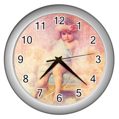 Baby In Clouds Wall Clock (Silver)