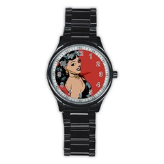 Comic Girl Stainless Steel Round Watch by vintage2030