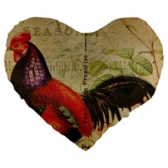 Rooster Large 19  Premium Flano Heart Shape Cushions by vintage2030