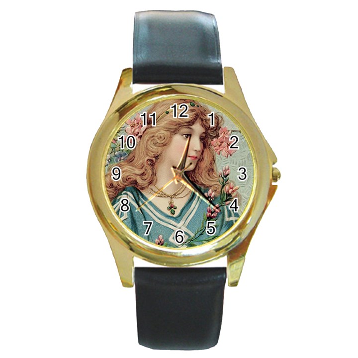 Lady Round Gold Metal Watch