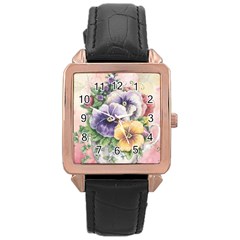 Lowers Pansy Rose Gold Leather Watch  by vintage2030