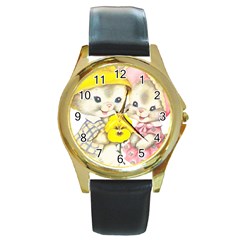 Rabbits 1731749 1920 Round Gold Metal Watch by vintage2030