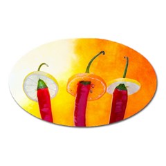 Three Red Chili Peppers Oval Magnet by FunnyCow