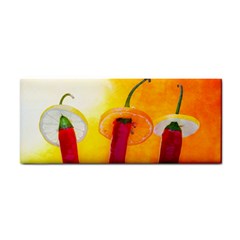 Three Red Chili Peppers Hand Towel by FunnyCow