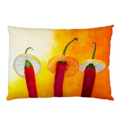 Three Red Chili Peppers Pillow Case (two Sides) by FunnyCow