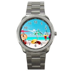 Red Chili Peppers On The Beach Sport Metal Watch by FunnyCow