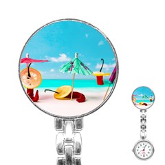 Red Chili Peppers On The Beach Stainless Steel Nurses Watch by FunnyCow