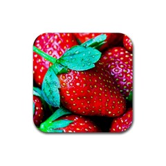 Red Strawberries Rubber Coaster (square)  by FunnyCow