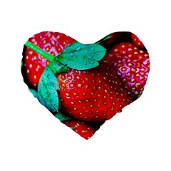 Red Strawberries Standard 16  Premium Flano Heart Shape Cushions by FunnyCow