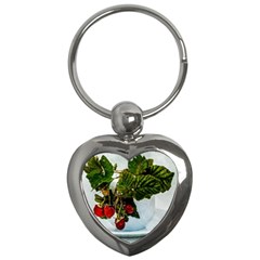 Red Raspberries In A Teacup Key Chains (heart)  by FunnyCow