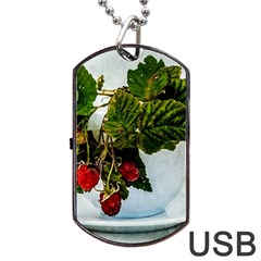 Red Raspberries In A Teacup Dog Tag Usb Flash (one Side) by FunnyCow