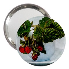 Red Raspberries In A Teacup 3  Handbag Mirrors by FunnyCow