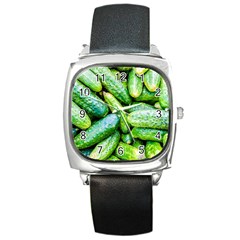 Pile Of Green Cucumbers Square Metal Watch by FunnyCow
