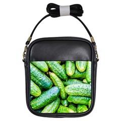 Pile Of Green Cucumbers Girls Sling Bag by FunnyCow