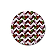 Cat Rose Chevron Rubber Coaster (round) 