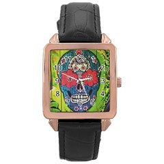 Mexican Skull Rose Gold Leather Watch  by alllovelyideas