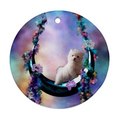 Cute Little Maltese Puppy On The Moon Round Ornament (two Sides) by FantasyWorld7