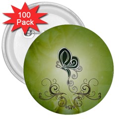 Wonderful Butterlies , Green Colors 3  Buttons (100 Pack)  by FantasyWorld7