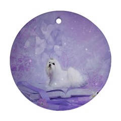 Cute Little Maltese, Soft Colors Round Ornament (two Sides) by FantasyWorld7