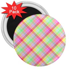 Pastel Rainbow Tablecloth Diagonal Check 3  Magnets (10 Pack)  by PodArtist