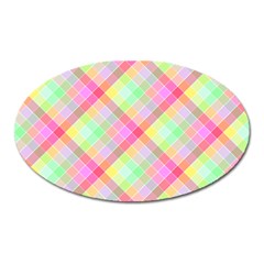 Pastel Rainbow Tablecloth Diagonal Check Oval Magnet by PodArtist