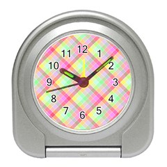Pastel Rainbow Tablecloth Diagonal Check Travel Alarm Clock by PodArtist