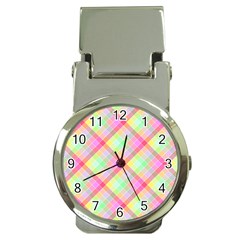Pastel Rainbow Tablecloth Diagonal Check Money Clip Watches by PodArtist