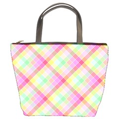 Pastel Rainbow Tablecloth Diagonal Check Bucket Bag
