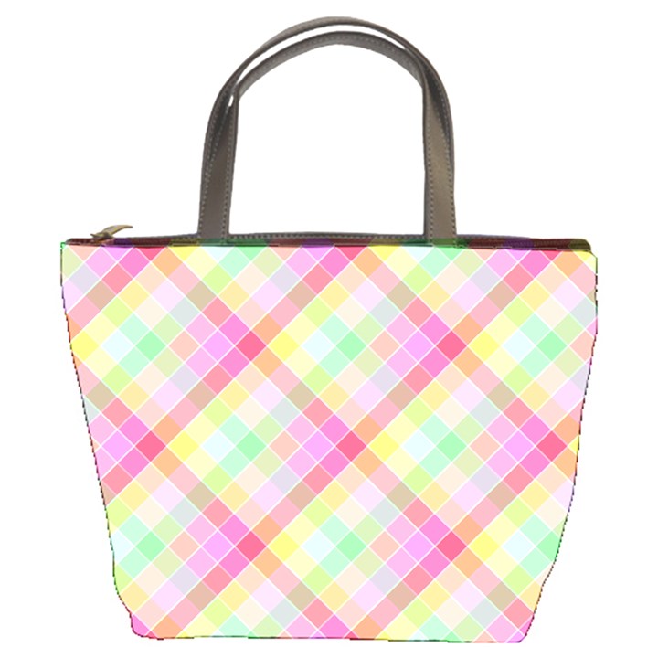 Pastel Rainbow Tablecloth Diagonal Check Bucket Bag