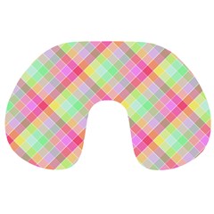 Pastel Rainbow Tablecloth Diagonal Check Travel Neck Pillows by PodArtist