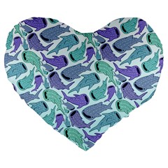 Whale Sharks Large 19  Premium Heart Shape Cushions by mbendigo