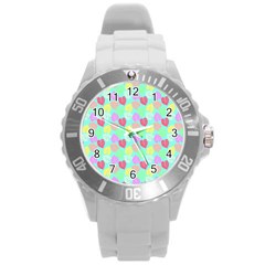 Pastel Rainbow Monstera Round Plastic Sport Watch (l) by PodArtist