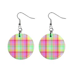 Pastel Rainbow Sorbet Ice Cream Check Plaid Mini Button Earrings