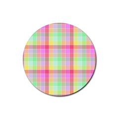 Pastel Rainbow Sorbet Ice Cream Check Plaid Rubber Coaster (round)  by PodArtist