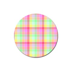 Pastel Rainbow Sorbet Ice Cream Check Plaid Magnet 3  (Round)