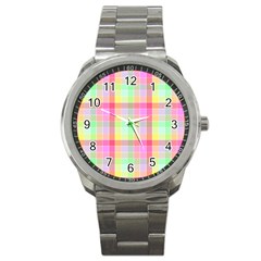 Pastel Rainbow Sorbet Ice Cream Check Plaid Sport Metal Watch by PodArtist