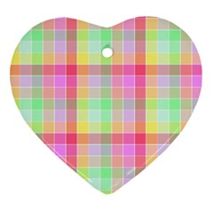 Pastel Rainbow Sorbet Ice Cream Check Plaid Heart Ornament (Two Sides)