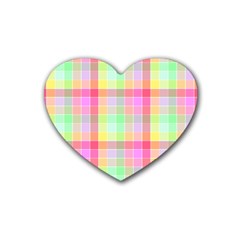 Pastel Rainbow Sorbet Ice Cream Check Plaid Heart Coaster (4 Pack) 