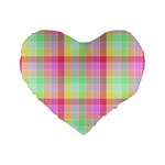 Pastel Rainbow Sorbet Ice Cream Check Plaid Standard 16  Premium Flano Heart Shape Cushions Front