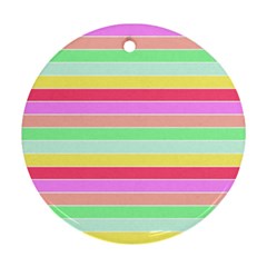 Pastel Rainbow Sorbet Horizontal Deck Chair Stripes Round Ornament (two Sides) by PodArtist