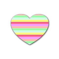 Pastel Rainbow Sorbet Horizontal Deck Chair Stripes Rubber Coaster (heart)  by PodArtist
