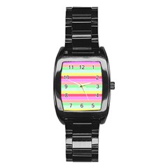 Pastel Rainbow Sorbet Horizontal Deck Chair Stripes Stainless Steel Barrel Watch by PodArtist