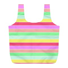 Pastel Rainbow Sorbet Horizontal Deck Chair Stripes Full Print Recycle Bag (l) by PodArtist