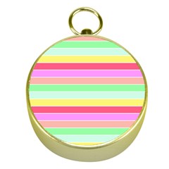 Pastel Rainbow Sorbet Horizontal Deck Chair Stripes Gold Compasses by PodArtist