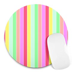 Pastel Rainbow Sorbet Deck Chair Stripes Round Mousepads by PodArtist