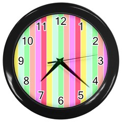 Pastel Rainbow Sorbet Deck Chair Stripes Wall Clock (black) by PodArtist